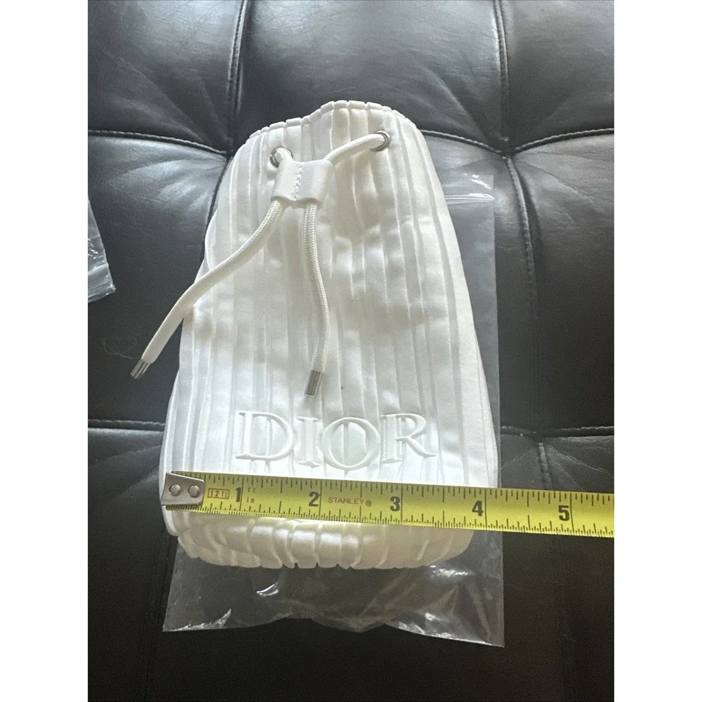 Dior Beauty Parfums Lot Of 2 Pouches Limited White Gold & Drawstring Embroidered